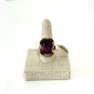 Oval Purple Faceted Stone Ring 18k Gold Electroplated